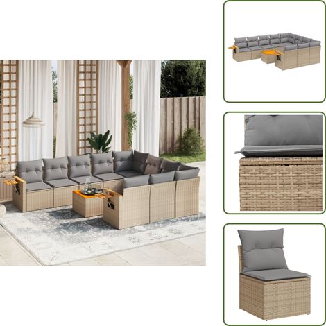 Muebles de exterior - vidaXL Set de sofás de jardín 11pzas con cojines ratán sintético beige - Sofás de jardín con cojines