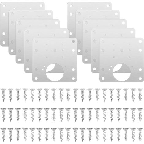 10pcs Plaque Reparation Charniere Porte avec Trou et Vis, Charnière Porte Placard, Plaque de Réparation de Charnière D'armoire pour Placards, Bois, Meubles, Étagères (1/5)