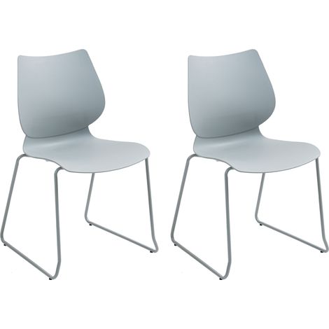 Lot de 2 chaises visiteur conférence bureau salle à manger empilable en plastique gris et métal 100007397 (1/5)