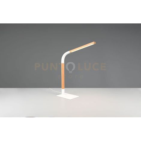 NORRIS LAMPADA DA STUDIO LED 7W 950lm, 3000K METALLO BIANCO E LEGNO FLESSIBILE CON REGOLAZIONE INTENSITA' H. 42CM