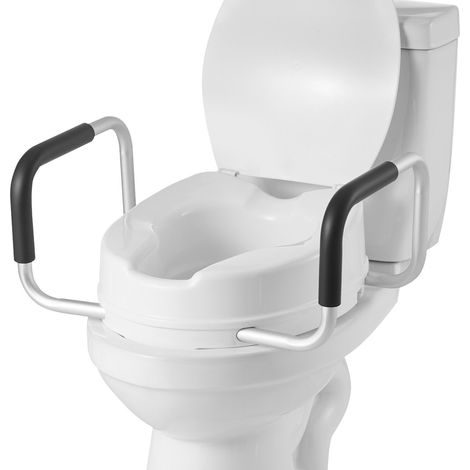 Lève-siège de toilettes surélevé avec accoudoirs, capacité 136,1 kg, hauteur de levage 101,6 mm, pour seniors et personnes à mobilité réduite. (1/5)