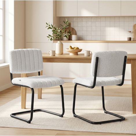 Juego de 2 sillas de comedor freischwinger con respaldo alto, confort teddy, poliéster crema (1/5)