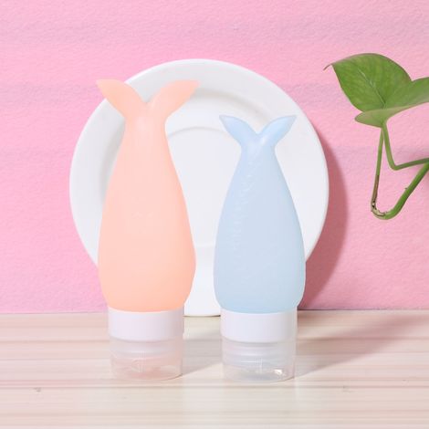 Lot de 2 flacons voyage silicone pliants pour gel douche et lotion, 40 ml bleu clair et 90 ml rose clair, déplacement et vacances (1/5)