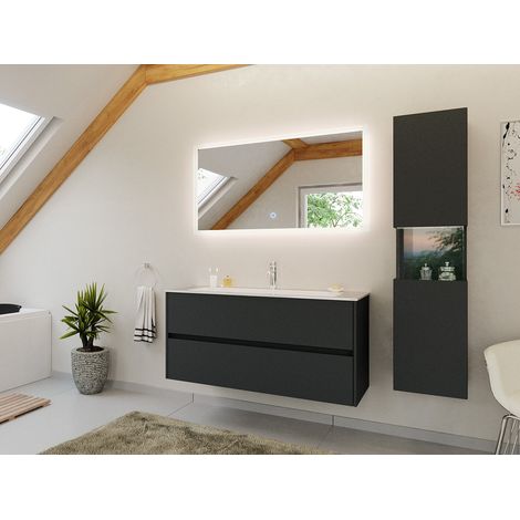 Badmöbel Set Taifun 3tlg. 120 cm mit LED Spiegel und Hochschrank Grafit (1/5)