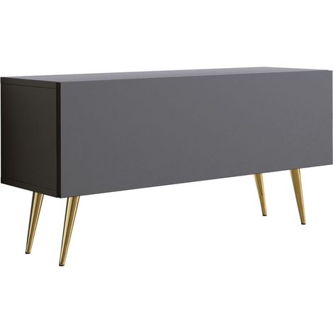 Meuble TV Anthracite, pieds dorées, 100 x 52 x 32 cm (1/5)