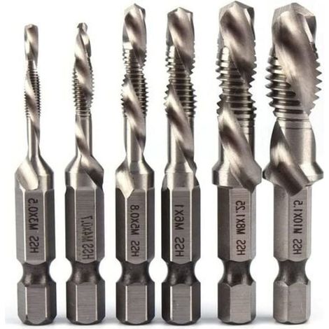 Tarauds à queue hexagonale HSS, tête hélicoïdale, forets métriques M3, M4, M5, M6, M8, M10, outils à main, jeu de 6 pièces (1/4)