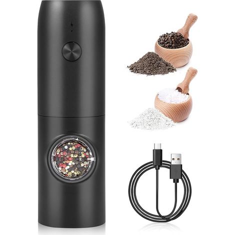 Macina sale, pepe e spezie elettrico ricaricabile con luce LED (ABS nero) (1/5)