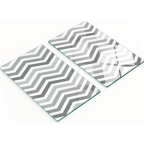 Juego de dos tablas de cocina decorativas de cristal gris con dise帽o en zigzag, 2x30x52 cm.