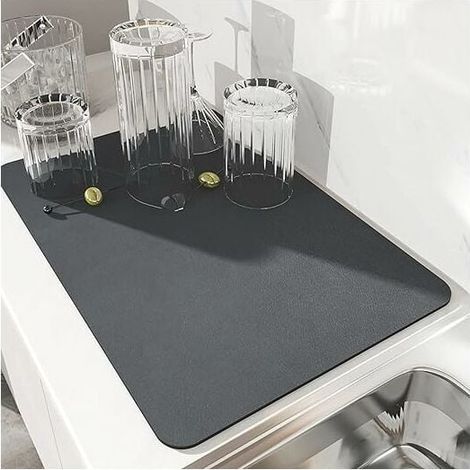 Tapis De Sechage Pour Assiettes - En Terre Diatomée Naturelle - Anti-Dérapant - 40 X 30 Cm - Gris (1/5)