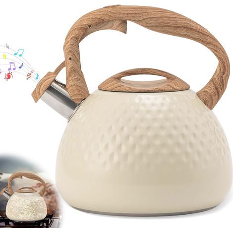 Bouilloire à Induction Moderne, Bouilloire à Sifflet en Acier Inoxydable 3L, Bouilloire à Sifflet avec Poignée en Couleur Bois, Bouilloire à Thé pour Tous les Feux, Bouilloire, Théière pour Thé (1/5)