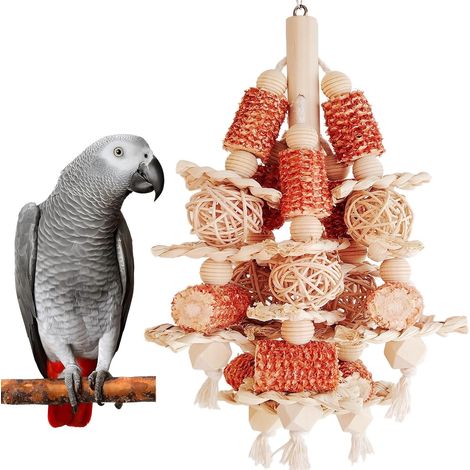 Juguetes para pájaros, juguetes de palos de maíz natural para loros que se cuelgan en jaulas, para guacamayos pequeños y medianos, loros grises africanos, cacatúas, ninfas, cotorras del sol y loros am