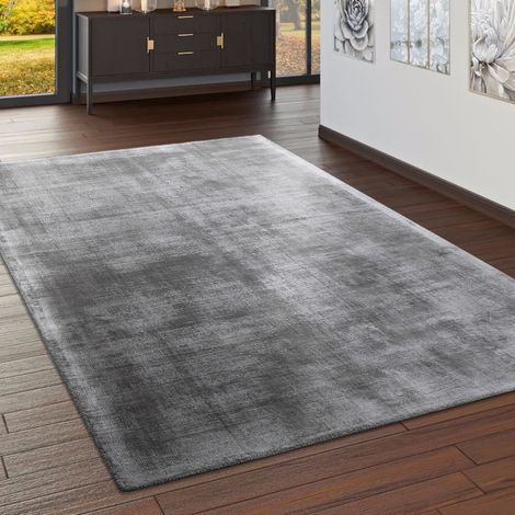 Paco Home Teppich Handgefertigt Hochwertig 100 % Viskose Vintage Optisch Meliert In Grau 120x170 cm