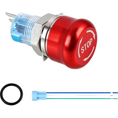 Interrupteur à Bouton Poussoir 220V et Bouton Arrêt d’Urgence, Métal Inoxydable 16mm 12-220V 3A 1NO 1NC, Bouton Poussoir Etanche, 16mm Bouton Marche Arrêt, pour Panneaux Industriels (1/5)