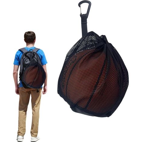 [NIE BENUTZT]Balltasche, 1 Ball, Balltasche mit Karabiner und Kordelzug, tragbar, faltbar, für Basketball, Fußball, Volleyball, Kinder und Erwachsene (1/5)