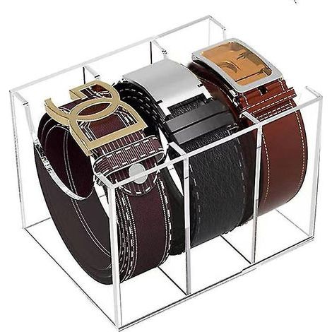 Gürtelorganizer aus Acryl mit 3 Fächern, transparente Aufbewahrungsbox für Gürtel, Krawatten, Uhren, Schmuck und Armbänder. (1/5)