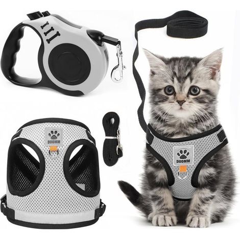 Ensemble harnais et laisse pour chat anti-eclatement , reglable doux sur et respirant , taille S 5m (1/5)