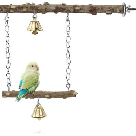 Cage Perches, Natural Wooden Bird Swings, Parrot Stand with Bell, Hanging Standing Toy for Budgies, Lovebirds, Cockatiels and Budgies(M) (1/5)