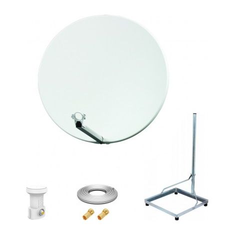 Kit Antenne Parabole 75 cm fibre + Support balcon Acier 1m pour dalle béton 50X50cm + LNB single + Câble coax 25m + 2 fiches F (1/5)