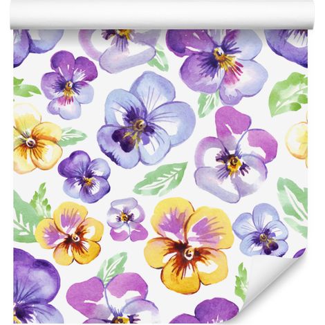 Carta da parati con fiori bianchi e lavanda per soggiorno e camera da letto 50x1000 cm (1/5)