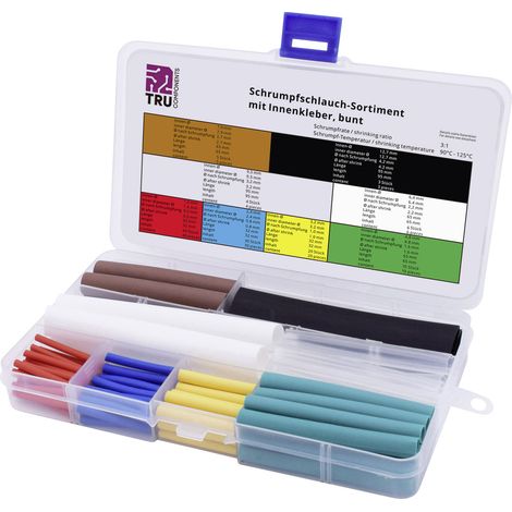 TRU COMPONENTS T1807CA005 Schrumpfschlauchsortiment Rot, Blau, Gelb, Grün, Transparent, Braun, Weiß,