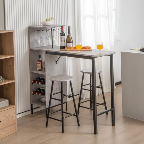 3PCS Bar Table&Chair Set Industrial Pub Table Counter Height Dining Table Grey