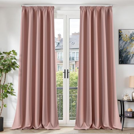 Rideau Occultant 2Pcs avec Galon Fronceur 140x260,Rose (1/5)