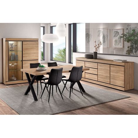 Altobuy – Ensemble séjour Massire 3 pièces avec table rectangulaire 230cm – Buffet et vitrine chêne français – Système de fermeture Softclose (1/5)