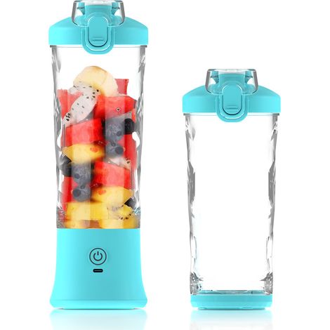 Mixeur portable 600 ml, rechargeable par USB, étanche, puissance de coupe 270 W, équipé de 6 lames 3D (bleu) (1/5)