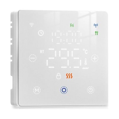 Termostato WIFI Con Batteria Bianco, Per Caldaia a Gas Boiler, APP TUYA Smart Life, Quadrata Montaggio da Esterno Oppure Incasso Scatola 502