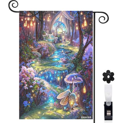 Drapeau de jardin Welcome hiver magique et champignons lumineux 30 x 45 cm décoration terrasse (1/4)
