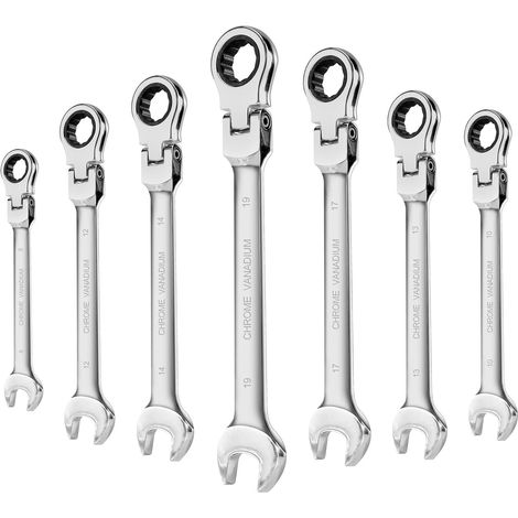 SCC7P Set 7 clés et étoile avec cliquet inclinable jusqu'à180 °. Clés chrome vanadium. Pour l'atelier, le passe-temps, les laboratoires. (1/5)