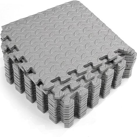 12 schützende Bodenmatten 30x30cm, rutschfest, mit Noppenpolsterung, aus Schaumstoff, grau
