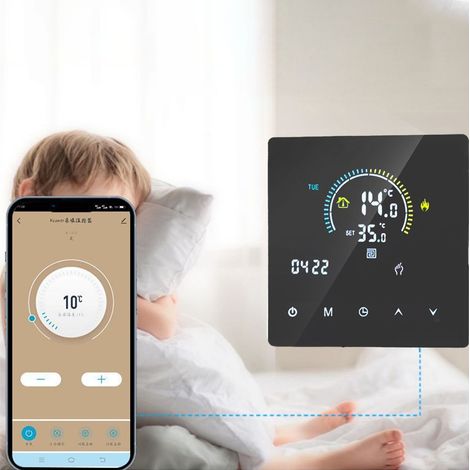 Termostato inteligente para calefacción por agua/eléctrica – Programable mediante pantalla táctil – Compatible con la aplicación Tuya – 90–240 V – ABS – Sensor NTC – Control remoto Wi-Fi (1/5)