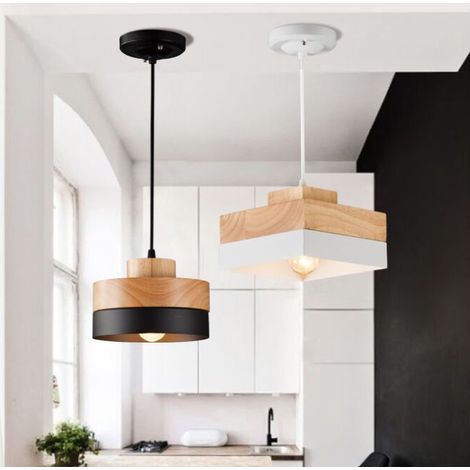 Luminaire Suspendu Moderne Plafonnier Contemporain Blanc Vernis Luminaire Suspendu Lustre de Plafond Luminaire Suspendu en Bois et Métal Suspension, rond, blanc MNS (1/2)