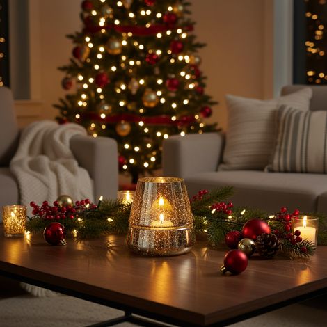 Vaso porta candele in vetro dorato per decorazioni natalizie -Ø 20 cm (1/4)