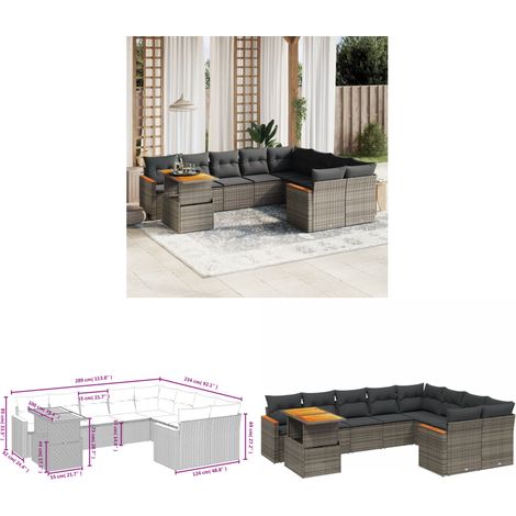 10-tlg. Garten-Sofagarnitur mit Kissen Grau Poly Rattan - Gartenmöbel - Sofagarnitur - Outdoor Möbel - Lounge Set - PE-Rattan - Home & Living (1/3)