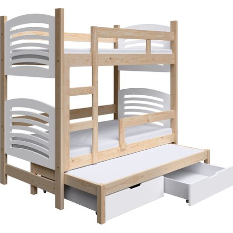 Selsey Cami - Lit superposé 3 couchages avec matelas - 75x180 cm - Chêne (1/5)