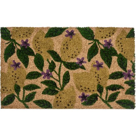 Felpudo moderno para interior y exterior 45 x 75 cm motivo limones de fibra de coco dorso de PVC antideslizante multicolor Tazlina
