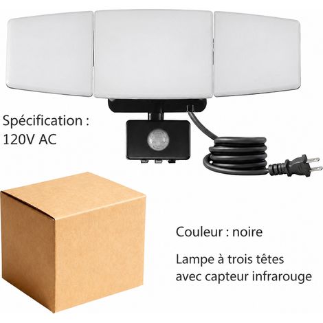 Applique murale LED d'extérieur à 3 têtes avec détecteur infrarouge 120V Noir 120v noir réf 0124 18 × 15,3 × 15,1 cm 800 g – Livraison gratuite