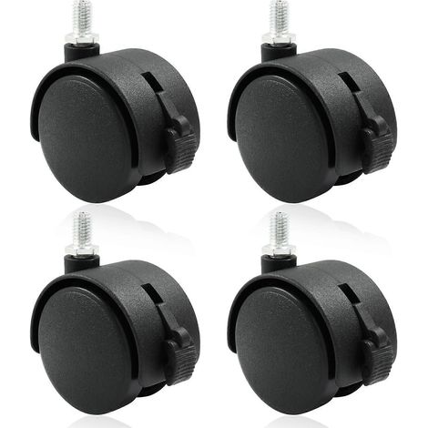 Lot de 4 roulettes de rechange de 5 cm (2 pouces) avec frein de blocage, tige filetée M8, nylon noir (1/5)