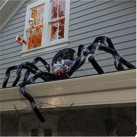 Decoraciones de arañas gigantes para Halloween, araña calavera realista grande y aterradora de 60 pulgadas, araña peluda falsa, para decoración de fiestas de Halloween en interiores y exteriores, pati (1/5)