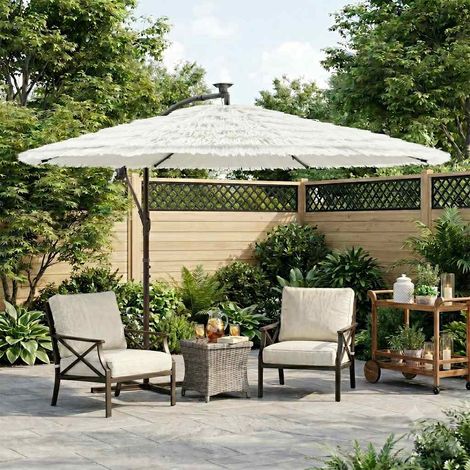 Parasol de jardin avec manivelle mât en acier et toit en paille blanc 269 x 269 x 235 cm - PANGIVO (1/5)