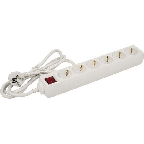 COFAN base múltiple 6t. 1,4m cable c/int. (16a-250v) , Regleta eléctrica con múltiples tomas para enchufes y cable de sección de 3 x 1,5 mm. Ladrón múltiple con varias salidas y 1,