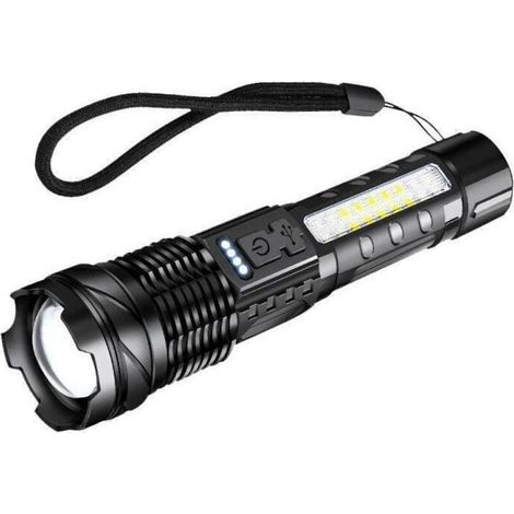 Lampe de poche LED rechargeable, lampe de poche tactique zoomable ultra lumineuse avec 7 modes d'éclairage, lampe de poche étanche IPX6 pour le camping, l'extérieur, la pêche, l'urgence (1/4)