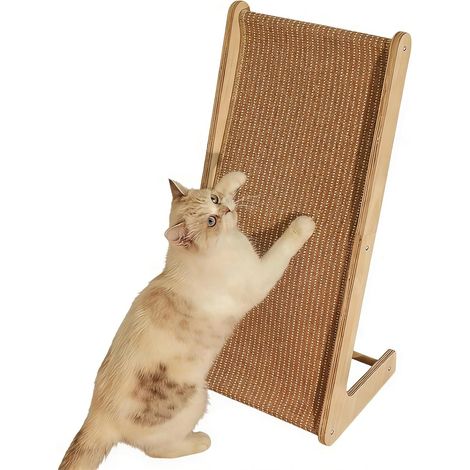 Griffoir pour Chat en L 2-en-1, sisal Naturel et Bois Massif, Hauteur 69 cm (1/5)
