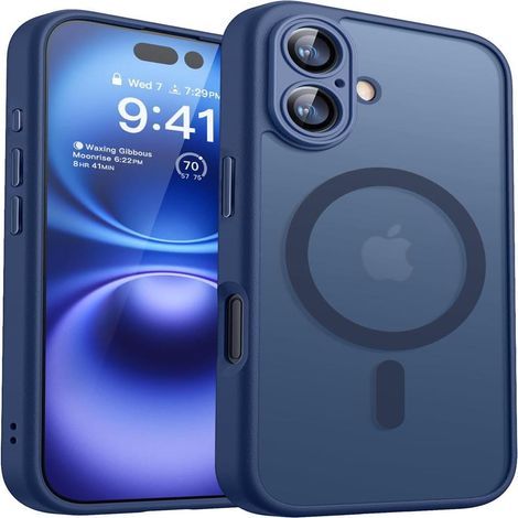 Magnetiskt skal för iPhone 16, Kompatibelt med MagSafe, Genomskinligt matt baksida Slim Stöttåligt skal, Stormblå (1/5)