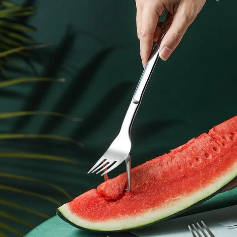 Trancheuse de pastèque 2 en 1 avec fourchette coupe-pastèque Durable règle de coupe de pastèque en acier inoxydable pour assiette de fruits 01
