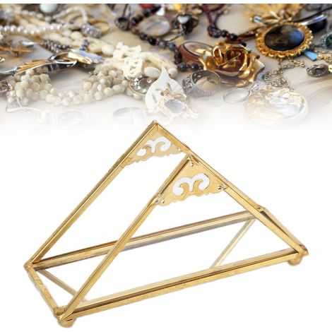 Plateau pour Bijoux "Triangle D'or" 14.5 cm avec Cadre Métal Doré et Vitre Transparente, Idéal pour Organiser Parfums et Cosmétiques (1/5)