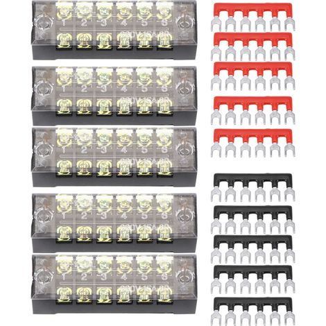 Vorisolierte zweireihige Klemmenleiste – 6 Positionen, 600 V, 15 A, 5er-Packung