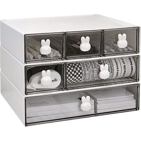 Tiroir De Rangement - 6 Tiroirs Empilables En 3 Niveaux - Pour Bureau Vanité Et Maison - En Plastique Abs - 1 Pièce (1/5)